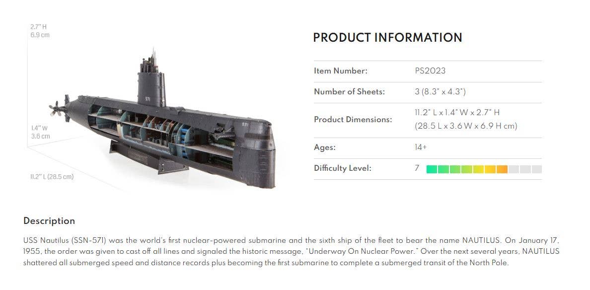 USS Nautilus Premium Series Metal Earth 3D model kit – The United ...