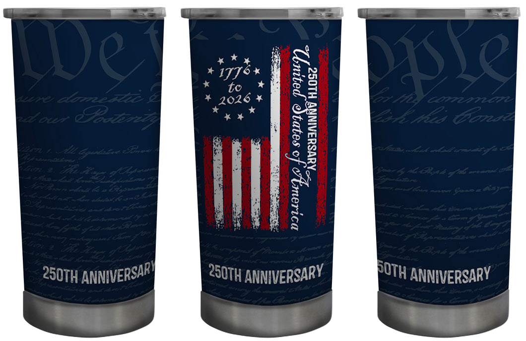 America 250th Anniversary 1776-2026 Vertical Flag on 20oz White Stainless Tumbler