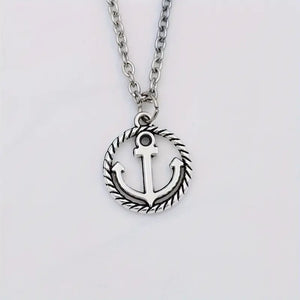 Unisex Round Nautical Anchor Pendant Necklace