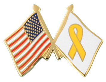 American Flag and Yellow Ribbon Crossed Flags Lapel Pin