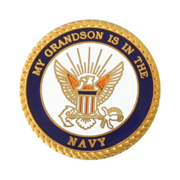 My Grandson is in the Navy with Crest Round Lapel Pin