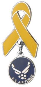 Yellow Ribbon with Air Force Symbol Charm Lapel Pin