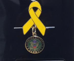 Yellow Ribbon w/ U.S. Army Crest Charm Lapel Pin