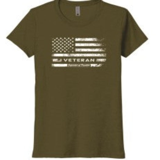 WOMENS GREEN VETERAN U.S FLAG TSHIRT