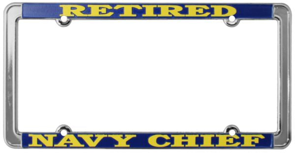 Retired U.S. Navy Chief in Gold and Blue Chrome License Plate Frame