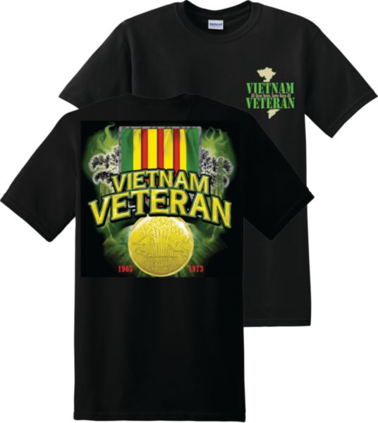 Vietnam Veteran with Campaign Medal on Black Tee