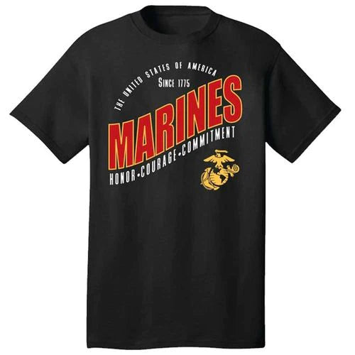 USMC Upcurve Full Front on Black Tshirt