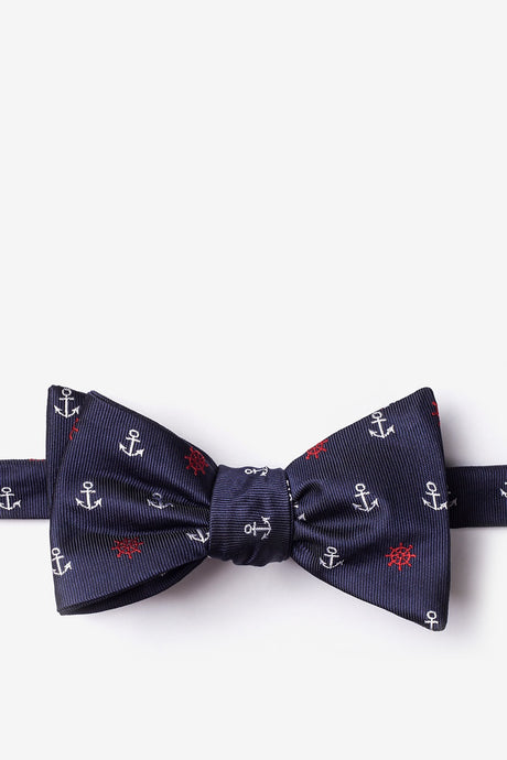 ANCHORS & SHIPS WHEELS NAVY SELF-TIE BOW TIE