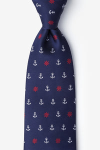 Anchors & Ship Wheels Navy Tie