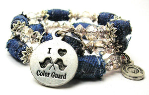 I Love Color Guard Blue Jean Bead Wrap Bracelet