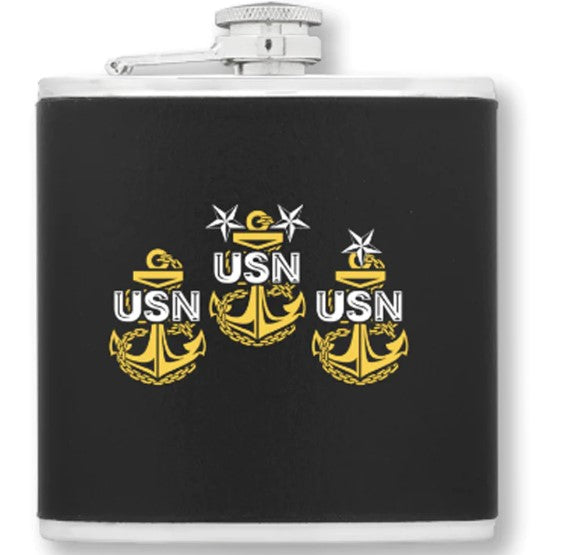 Fouled Anchors Stainless Steel Leather Hip Flask 6oz
