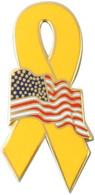 Yellow Ribbon with Flag Pin