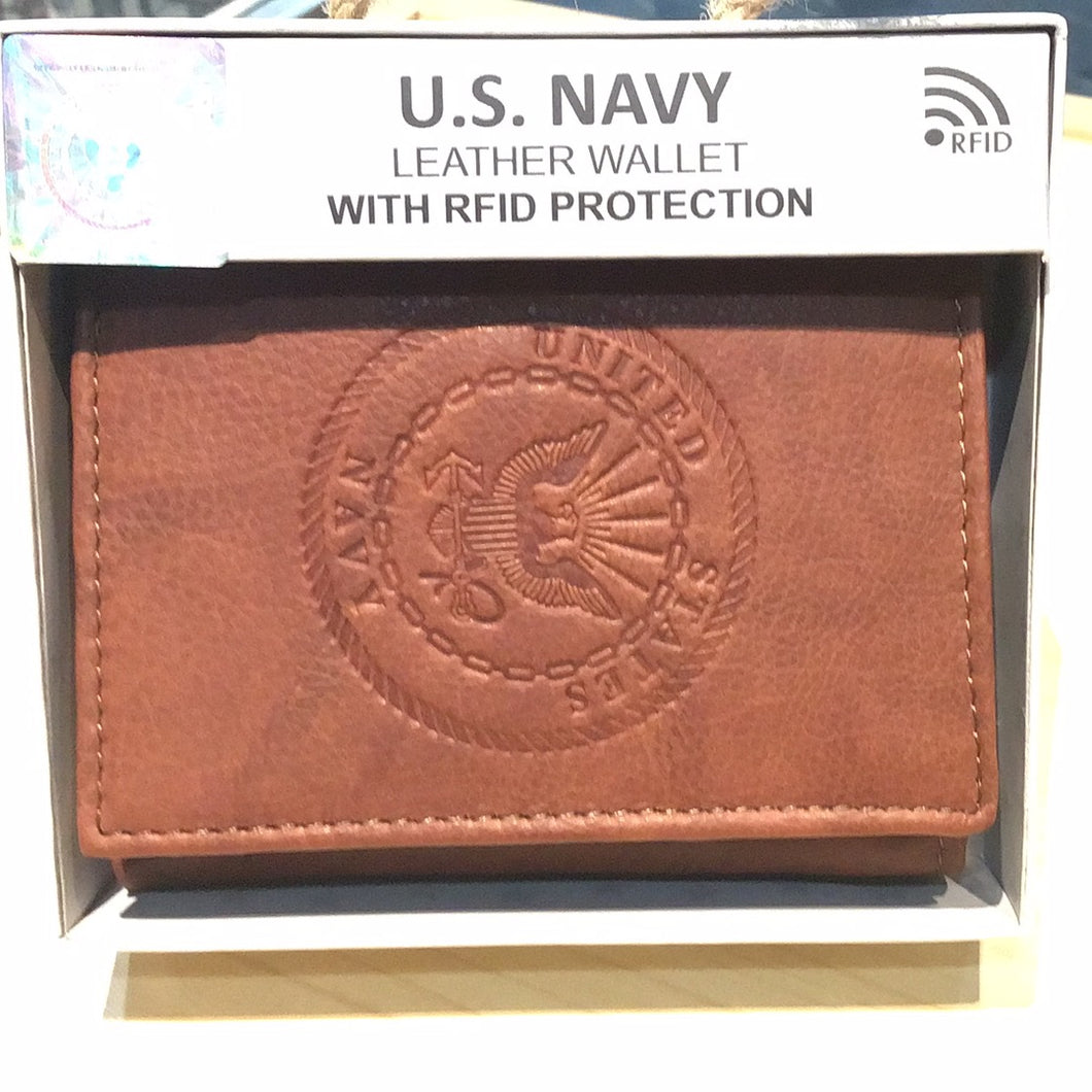 U.S. Navy Crest Trifold Wallet w/ RFID Protection